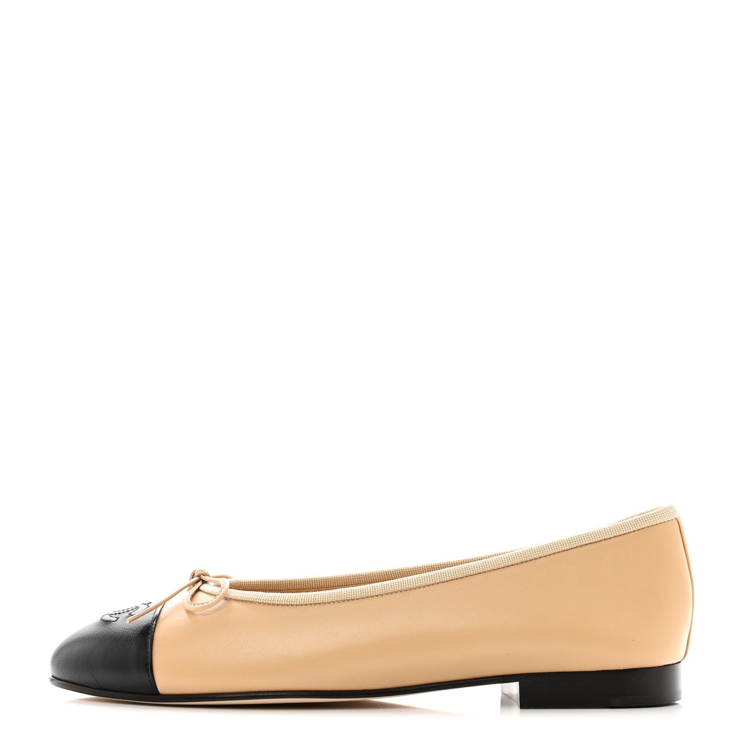 Lambskin Cap Toe CC Ballerina Flats 38.5 Beige Black