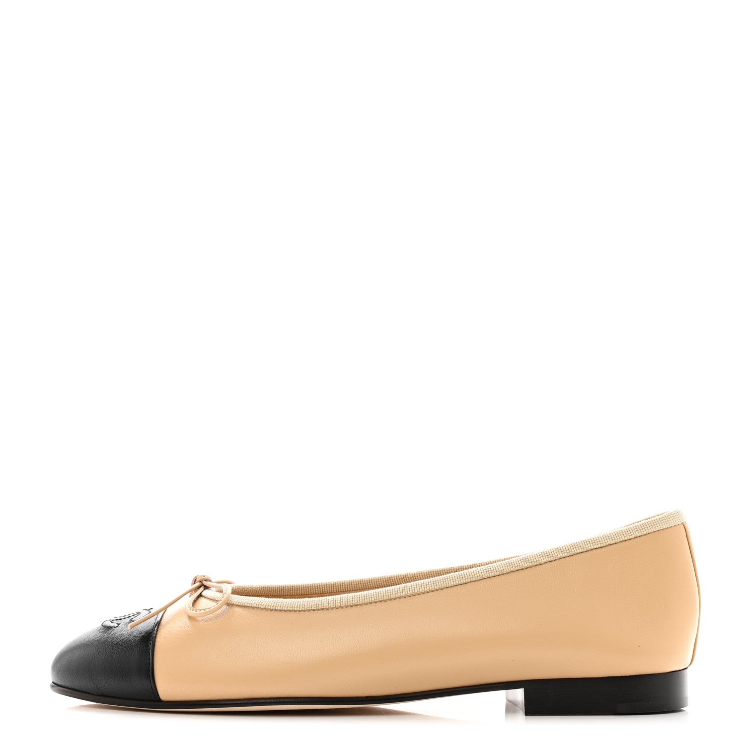 Chanel Lambskin Cap Toe CC Ballerina Flats 38.5 Beige Black 1 of 7