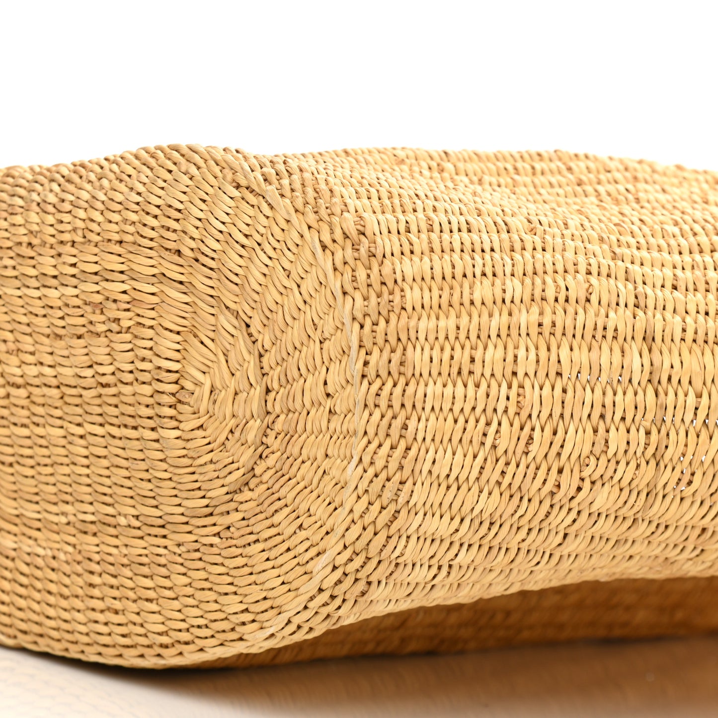 Raffia Calfskin Shell Basket Tote Natural Pecan