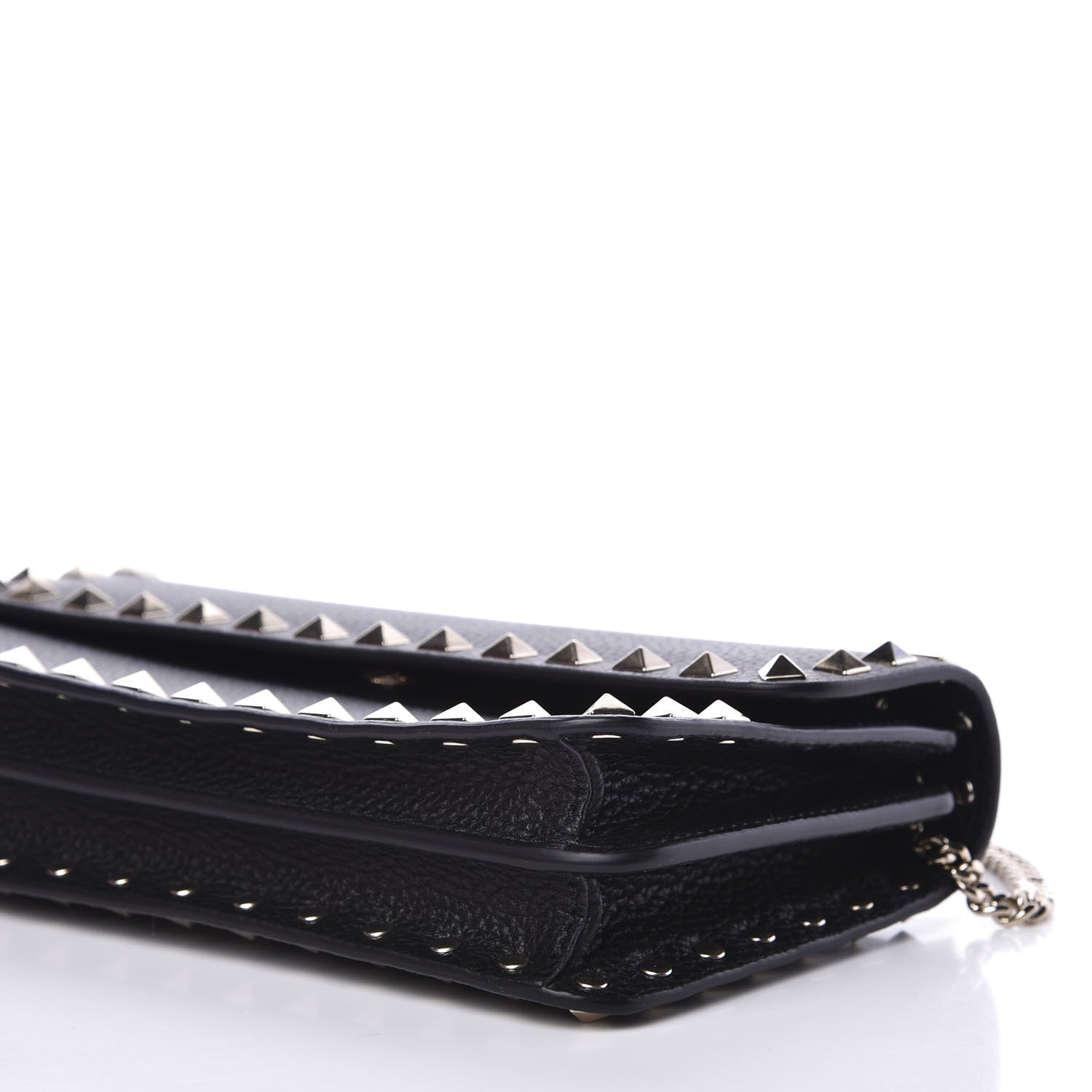 Valentino Garavani Pebbled Calfskin Rockstud Flap Wallet On Chain Black 6 of 11