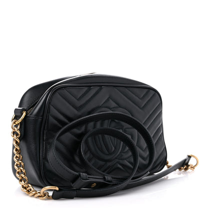 Gucci Calfskin Matelasse Small GG Marmont Chain Shoulder Bag Black 3 of 13