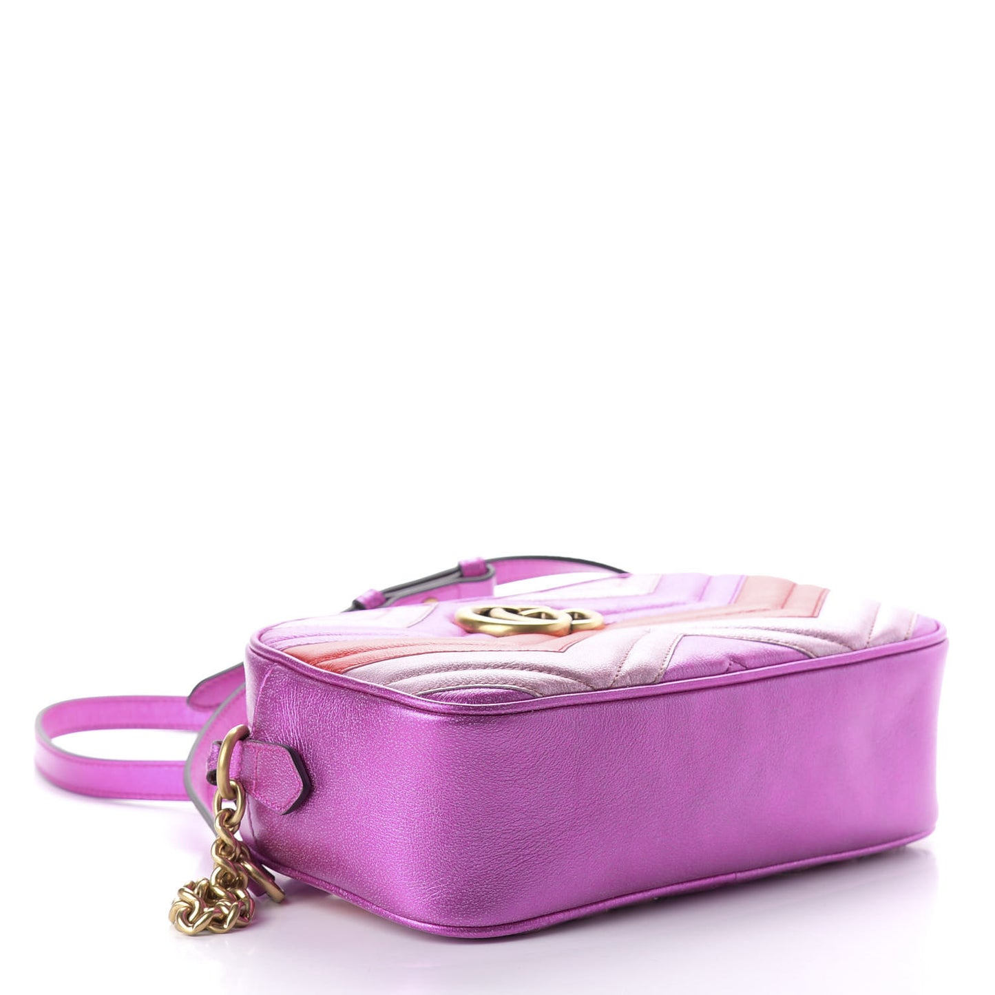 Laminated Nappa Matelasse Small GG Marmont Chain Shoulder Bag Fuxia Rosso Rosa