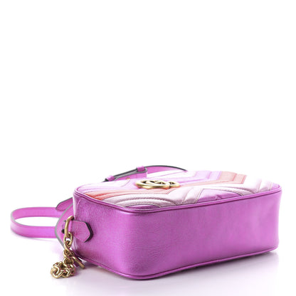 Gucci Laminated Nappa Matelasse Small GG Marmont Chain Shoulder Bag Fuxia Rosso Rosa 4 of 9