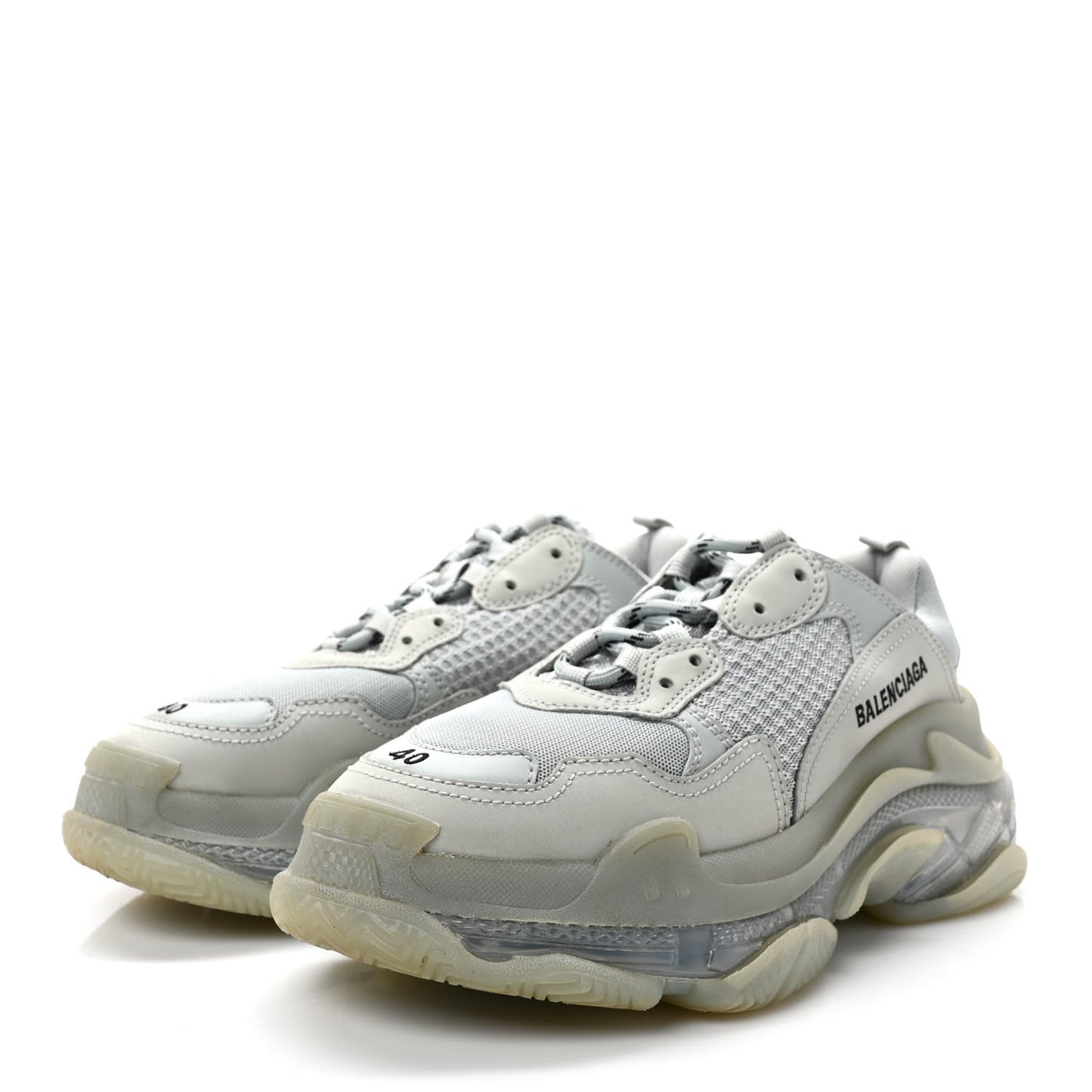 Fabric Mesh Clear Sole Womens Triple S Sneakers 40 Pearl Grey