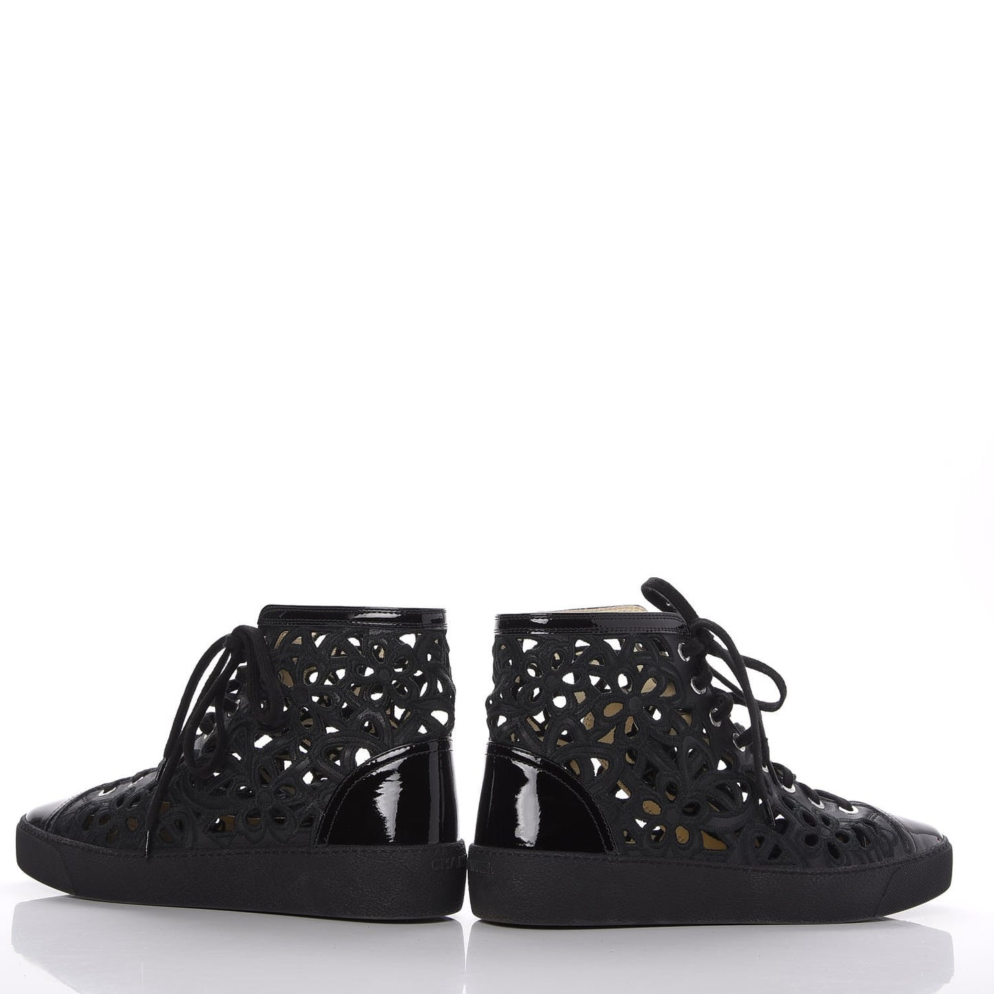 Patent Grained Goatskin Hollow Out Flower Sneakers 39.5 Black