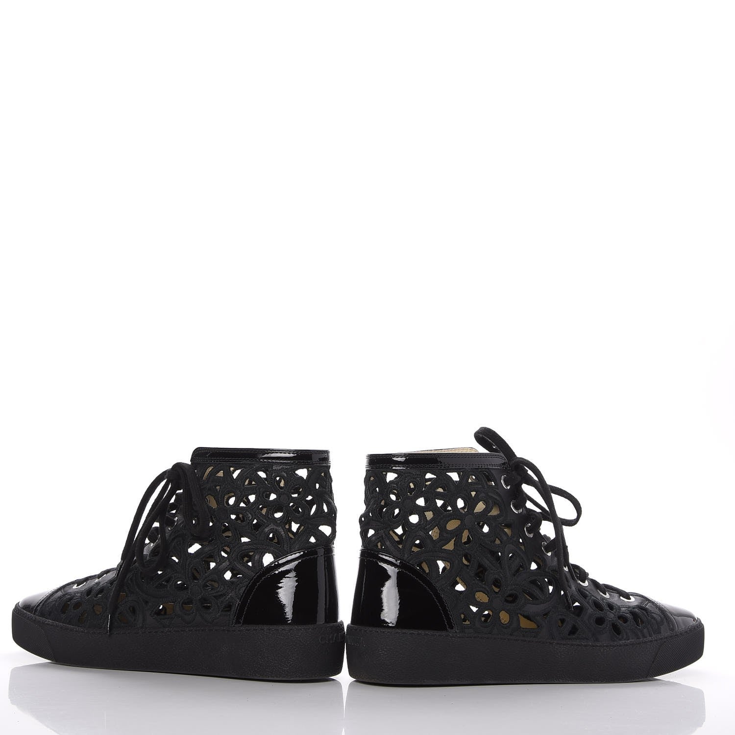 Chanel Patent Grained Goatskin Hollow Out Flower Sneakers 39.5 Black 5 of 12