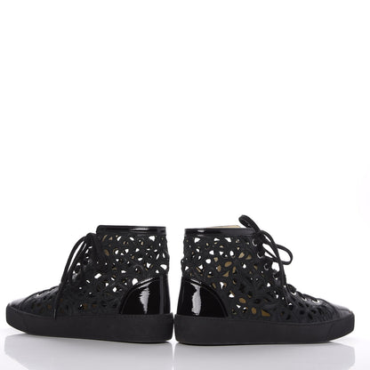 Chanel Patent Grained Goatskin Hollow Out Flower Sneakers 39.5 Black 5 of 12