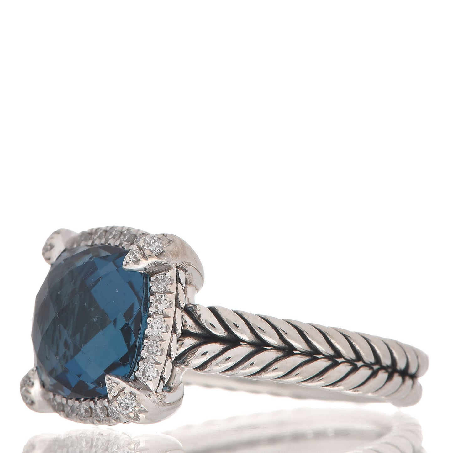 Sterling Silver Diamond Hampton Blue Topaz 9mm Chatelaine Pave Bezel Ring 54 6.75