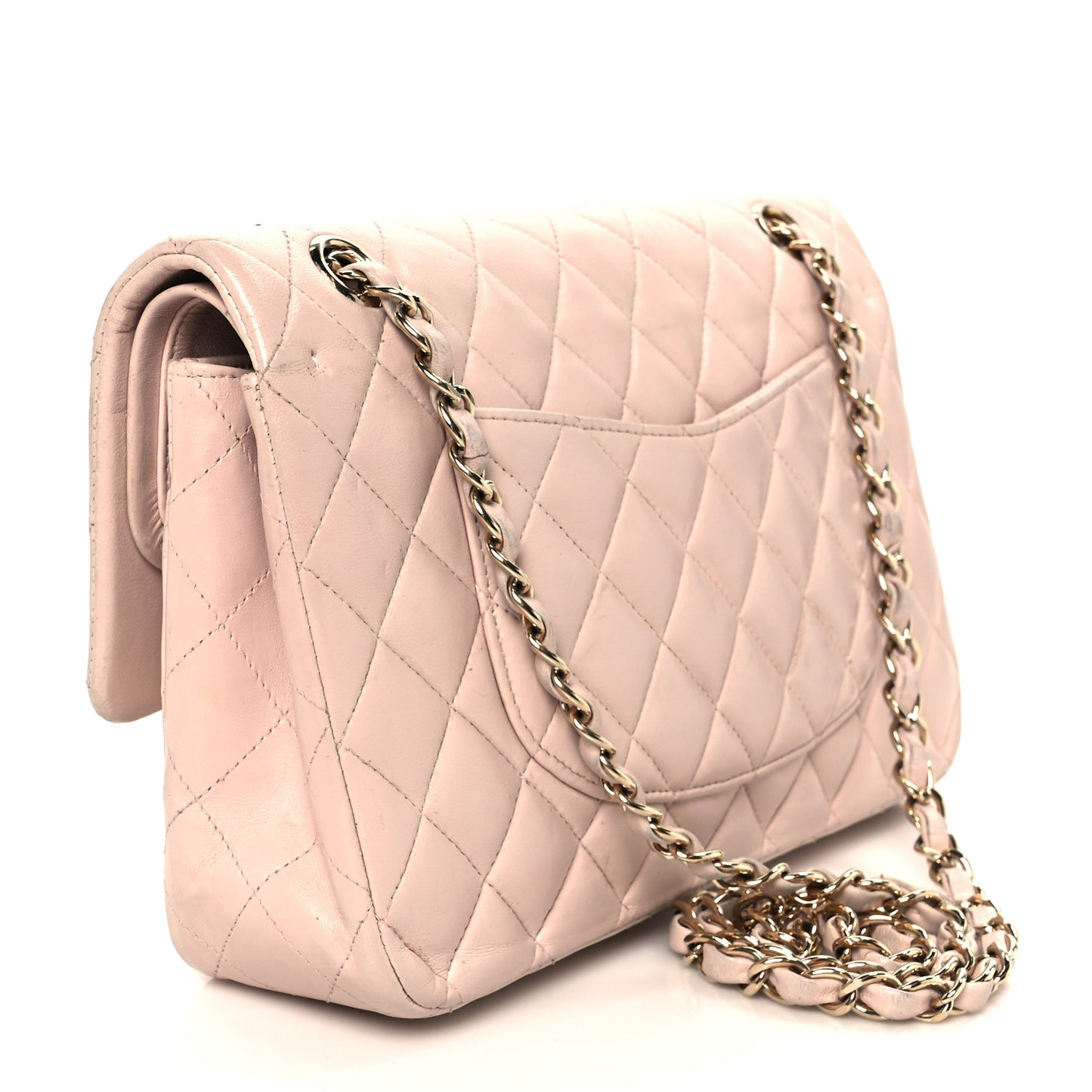 Lambskin Quilted Medium Double Flap Light Pink