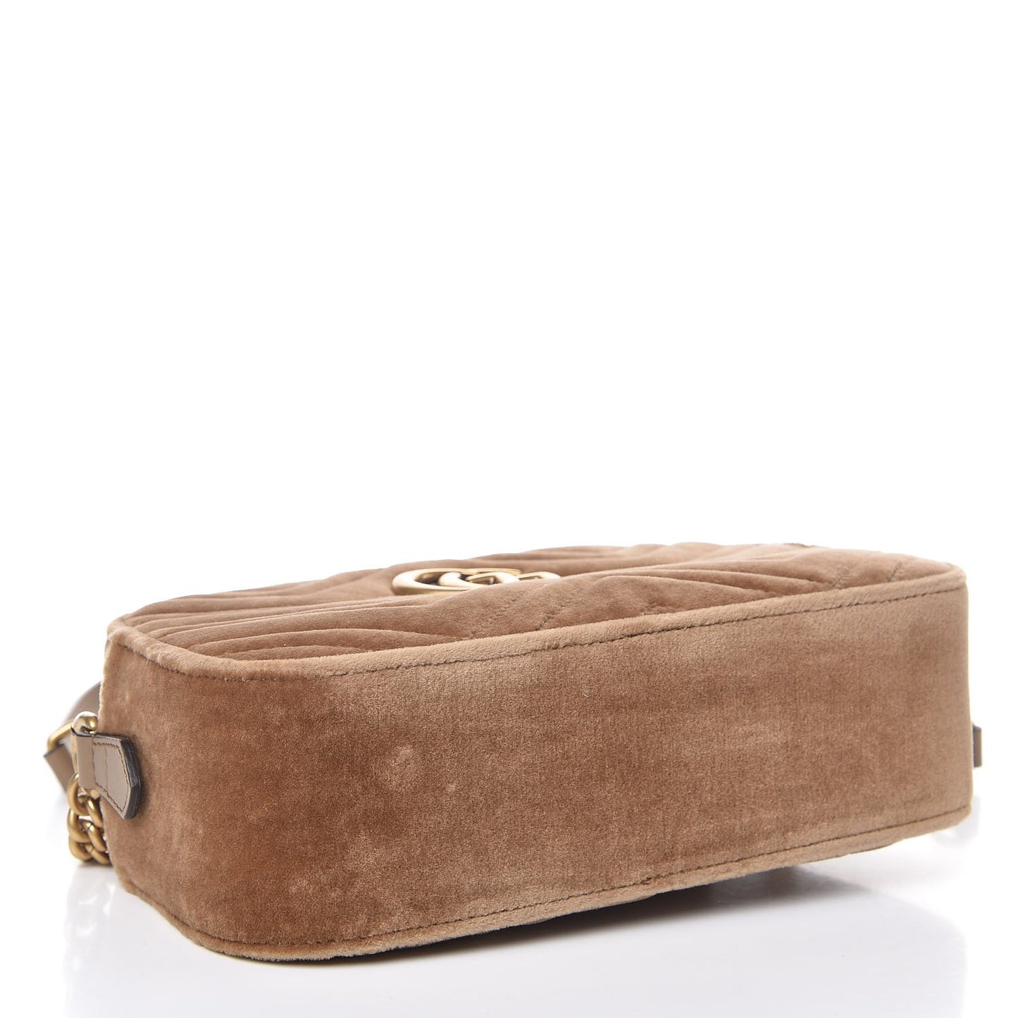 Velvet Matelasse Small GG Marmont Chain Shoulder Bag Taupe