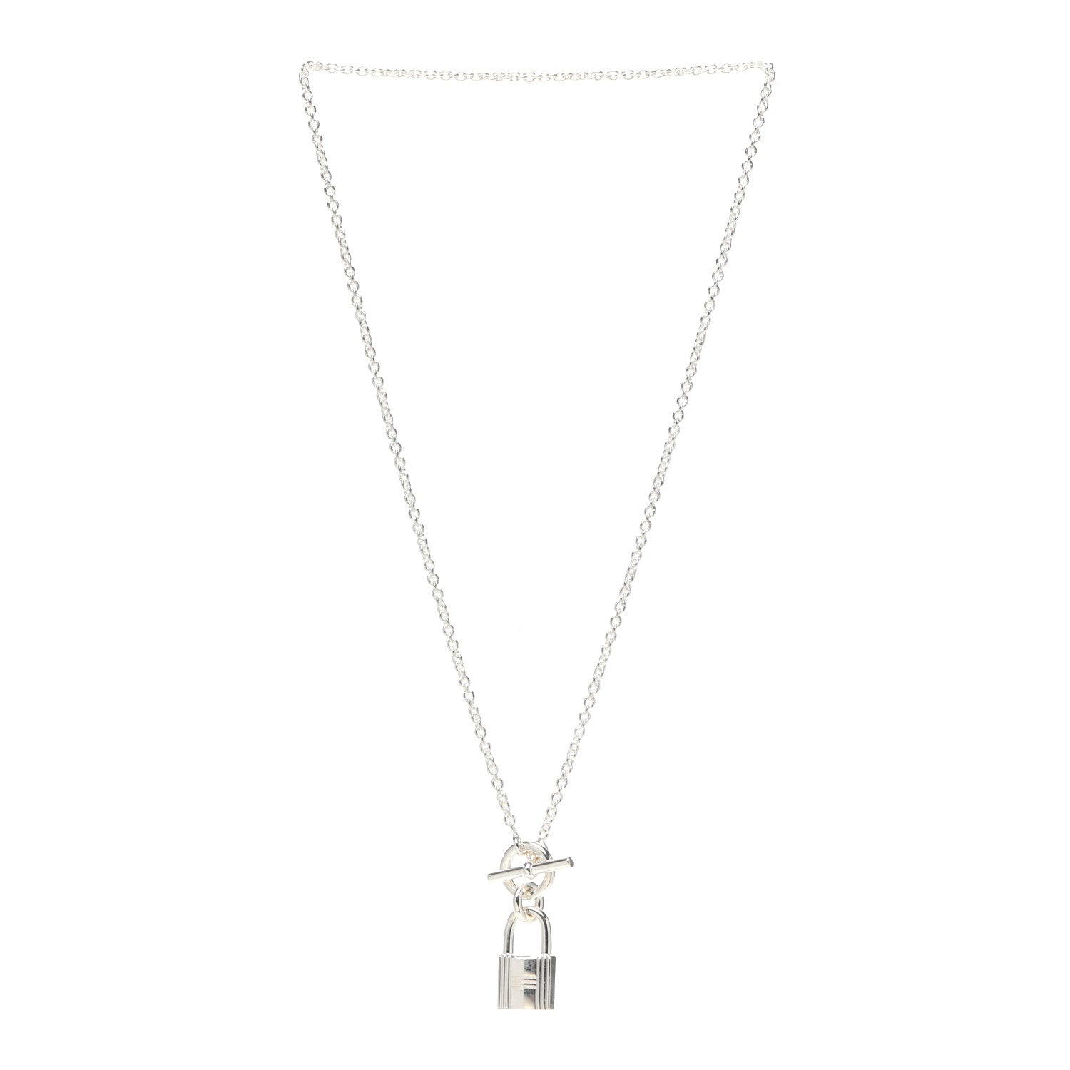 Hermes Sterling Silver Cadenas Kelly Lock Pendant Necklace 3 of 5
