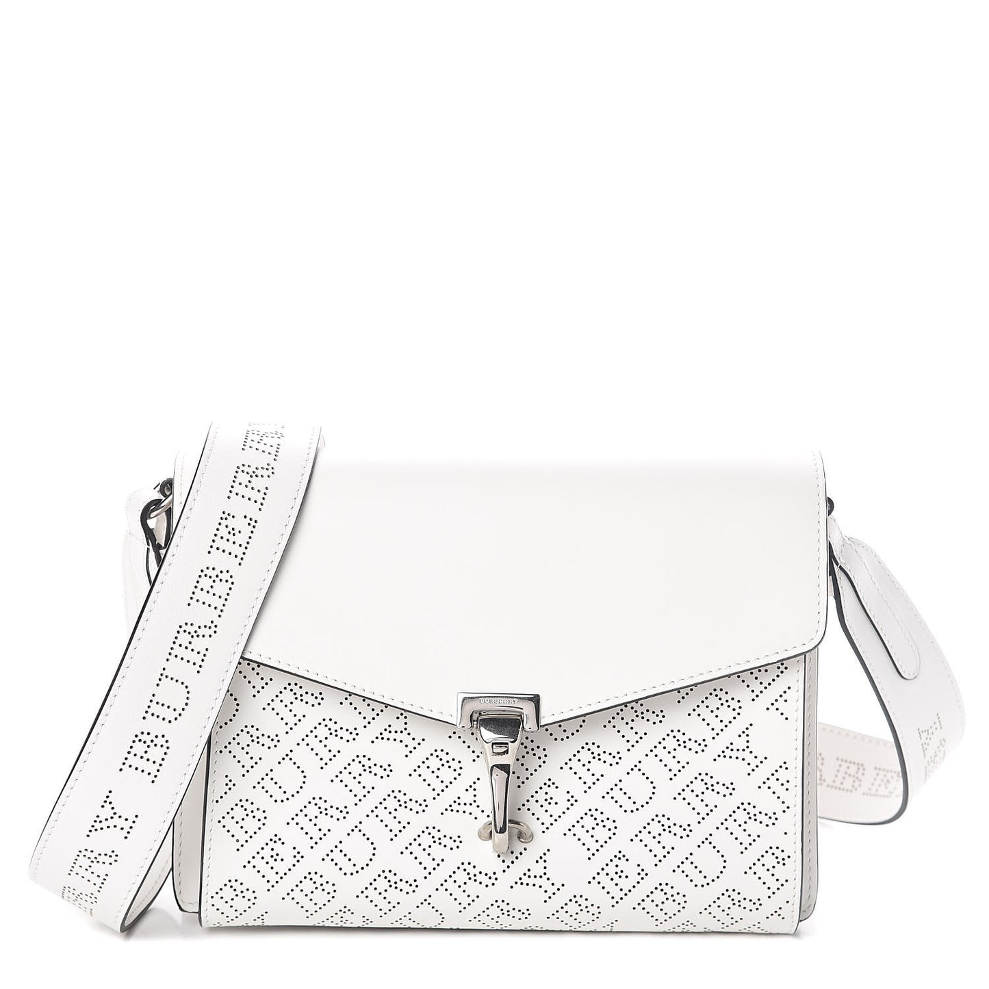 Calfskin Perforated Small Macken Crossbody Bag White