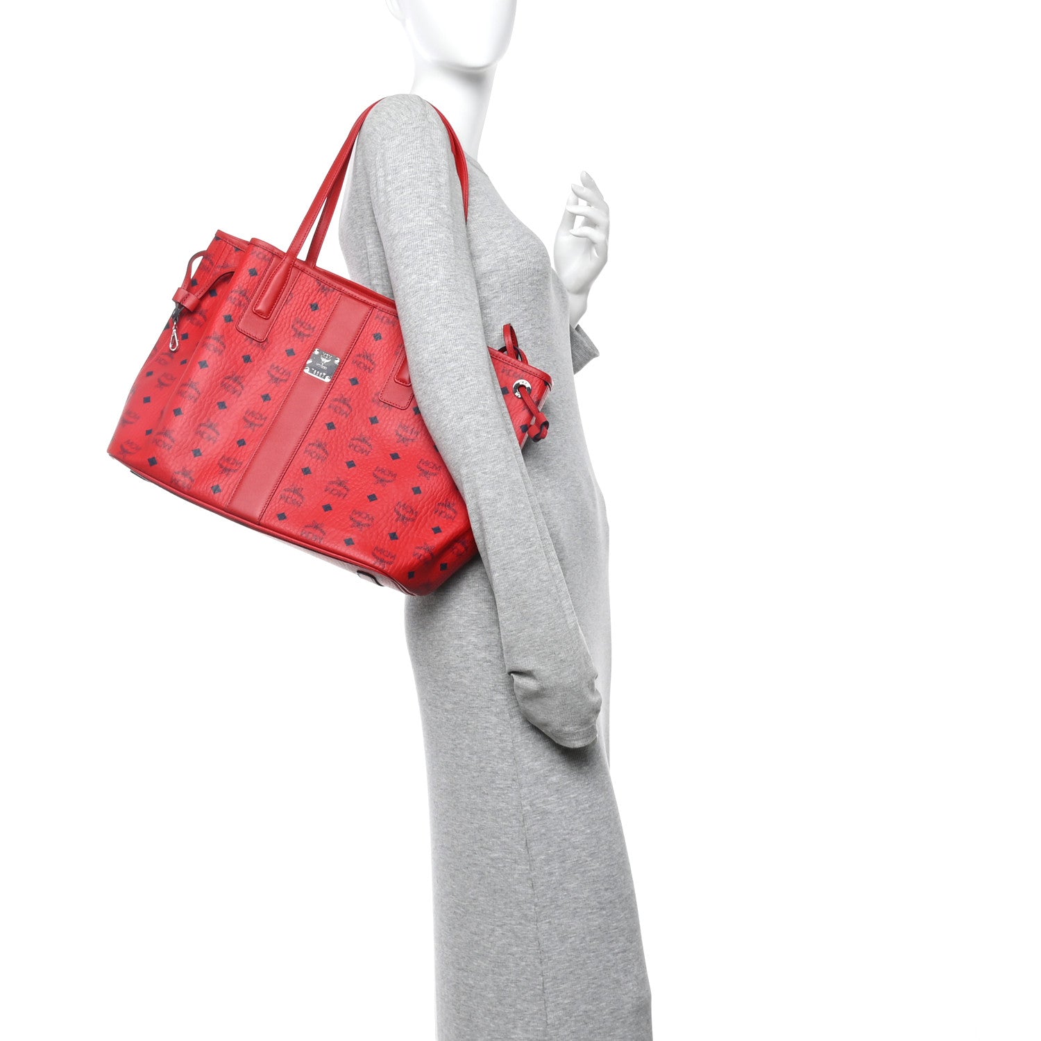 MCM Visetos Medium Liz Reversible Shopper Tote Candy Red 2 of 17