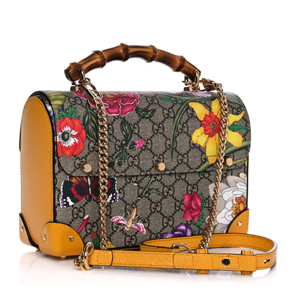 Gucci GG Supreme Monogram Flora Small Padlock Bamboo Shoulder Bag Beige Multicolor Crop 3 of 13