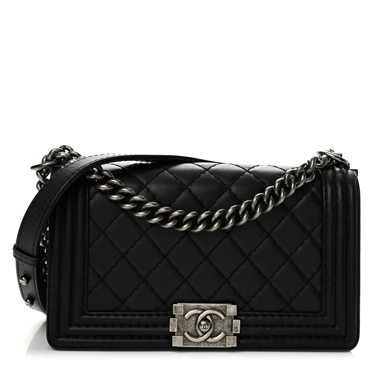 Calfskin Double Stitch New Medium Boy Flap Black