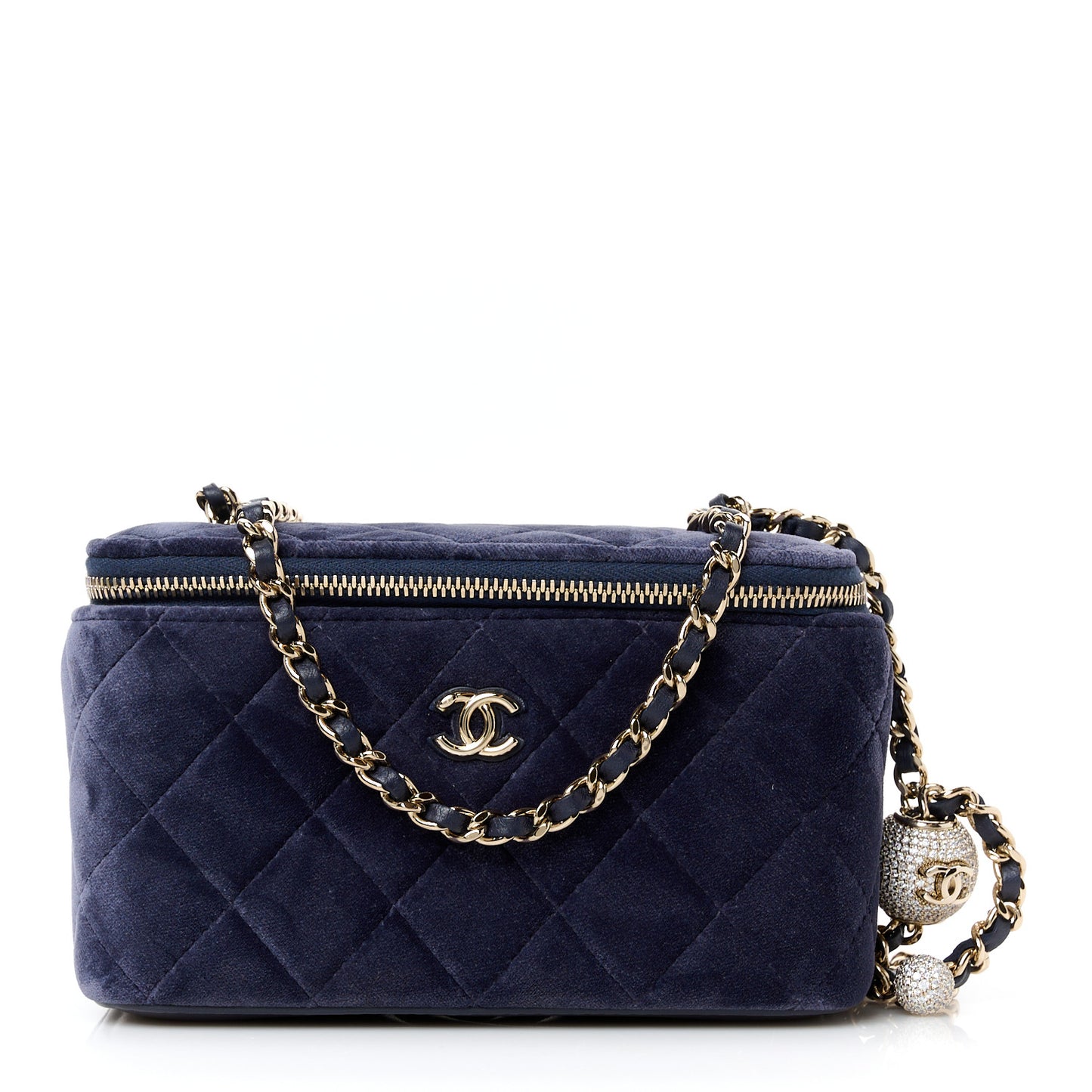 Velvet Quilted Small Pearl Crush Vanity Case Navy
