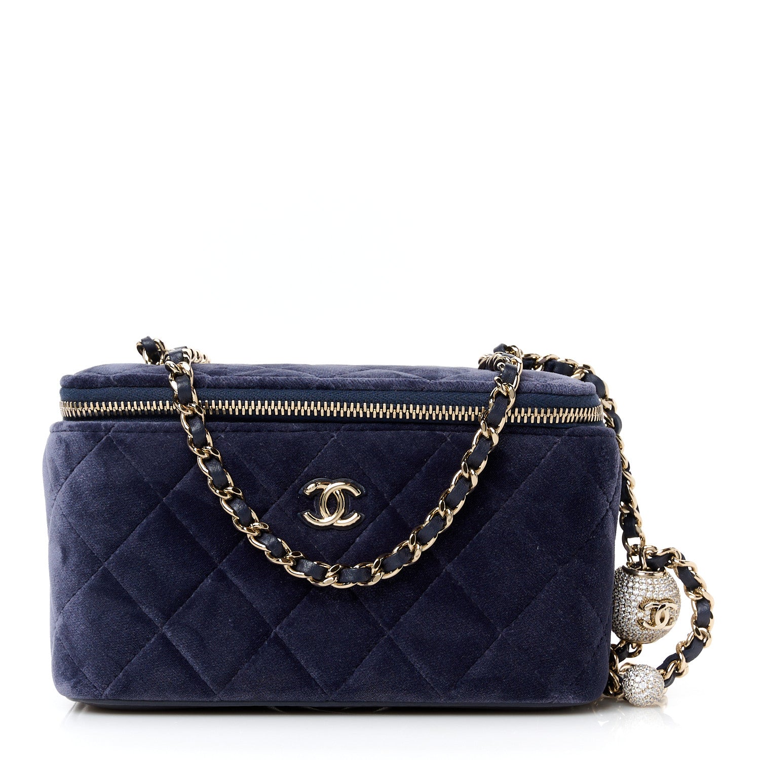 Chanel Velvet Quilted Small Pearl Crush Vanity Case Navy 1 of 12