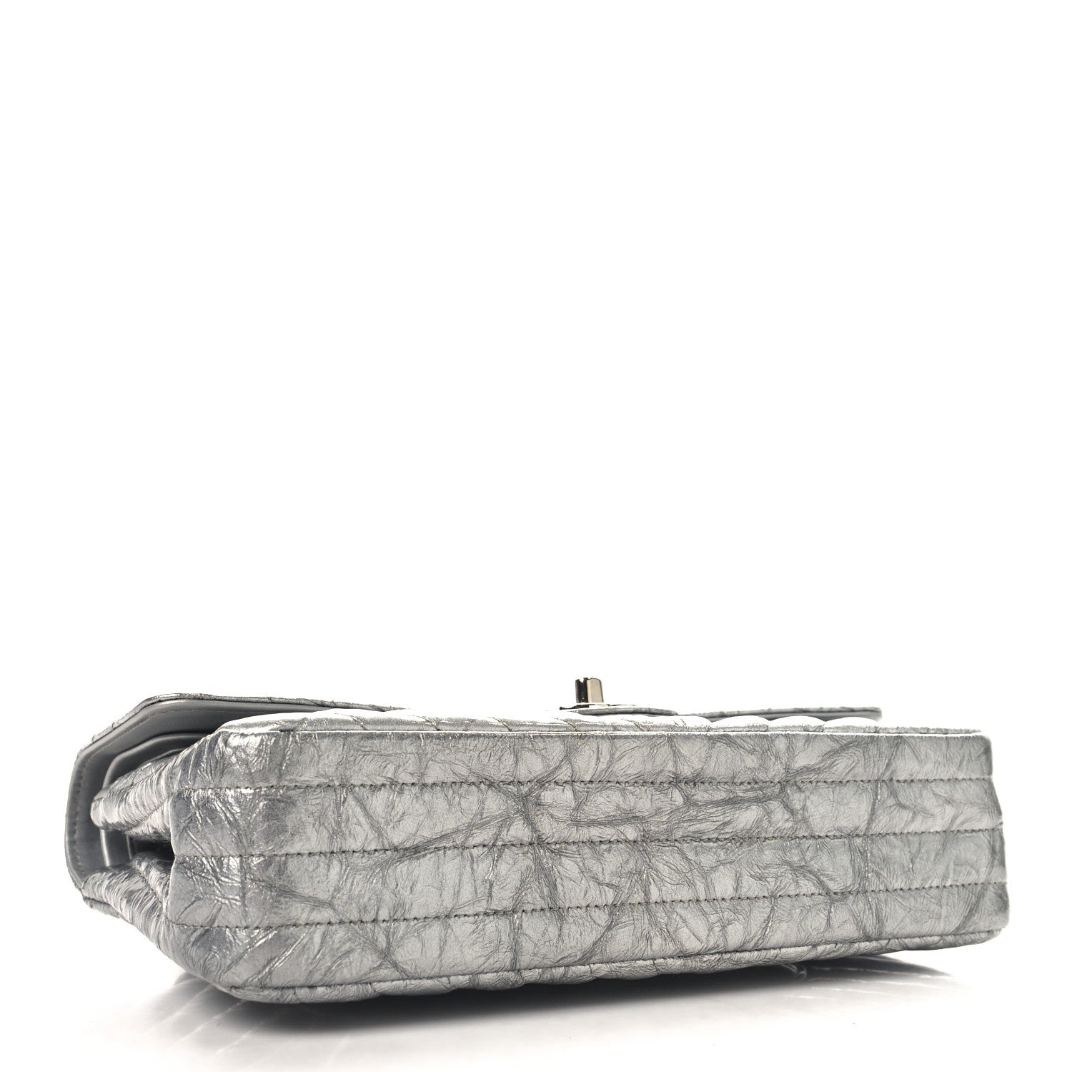 Chanel Metallic Patent Crumpled Calfskin Chevron Quilted Medium Double Flap Silver 4 of 10