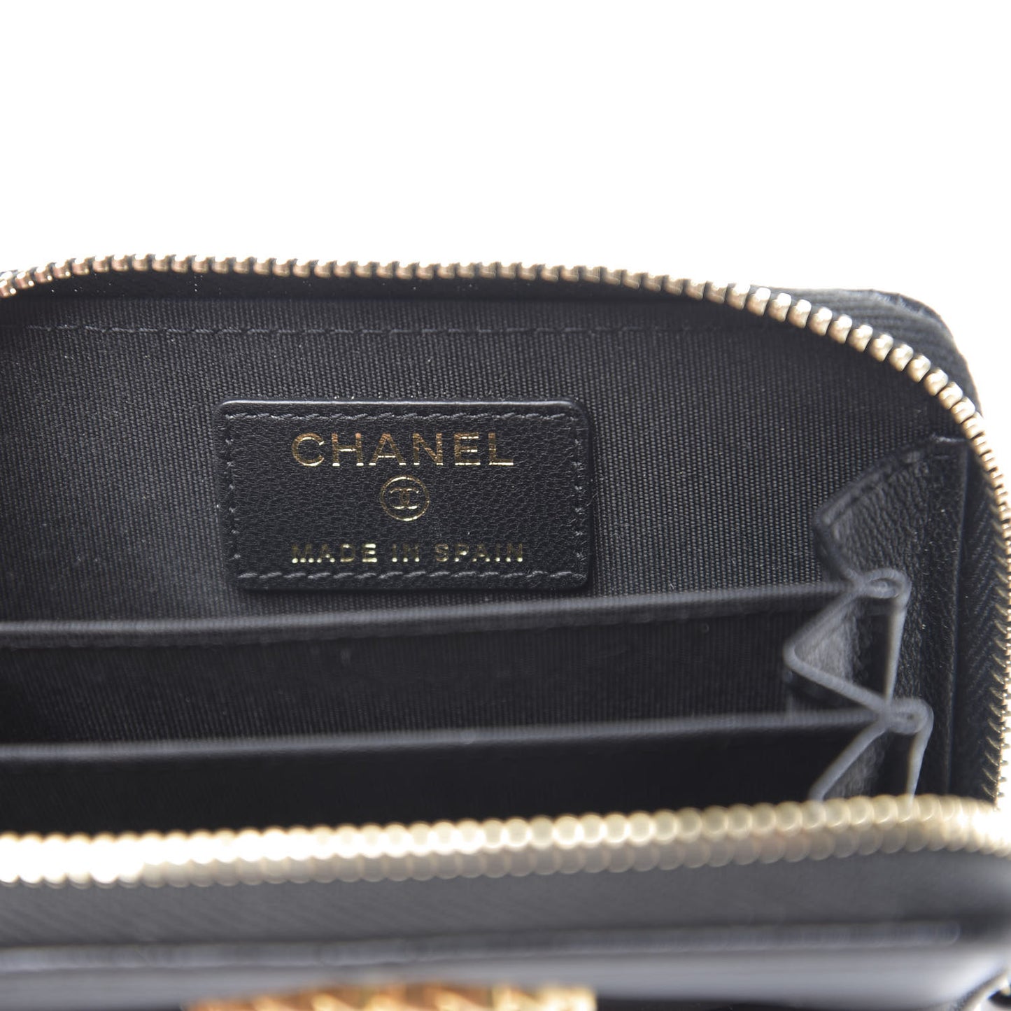 Shiny Goatskin Quilted Chanel 19 Zip Around Coin Purse Wallet Black