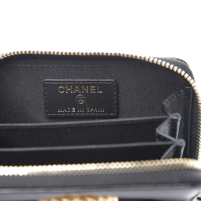 Chanel Shiny Goatskin Quilted Chanel 19 Zip Around Coin Purse Wallet Black 5 of 7