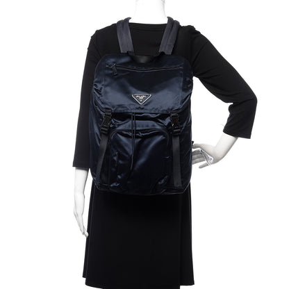 Prada Satin Double Buckle Backpack Dark Blue 2 of 11