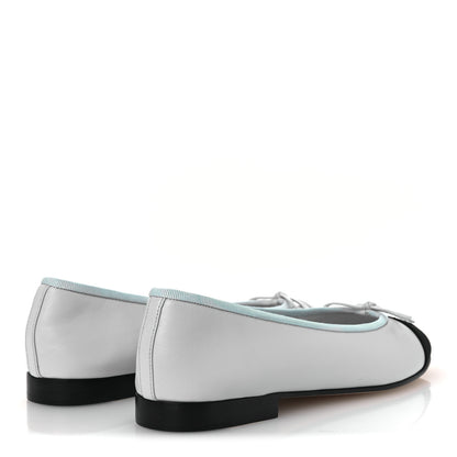 Chanel Lambskin Grosgrain Cap Toe CC Ballerina Flats 37 Light Blue Black 4 of 13
