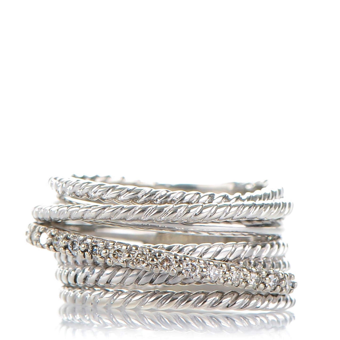 Sterling Silver 14K White Gold Diamond 11mm Wide Crossover Cable Ring 52 6