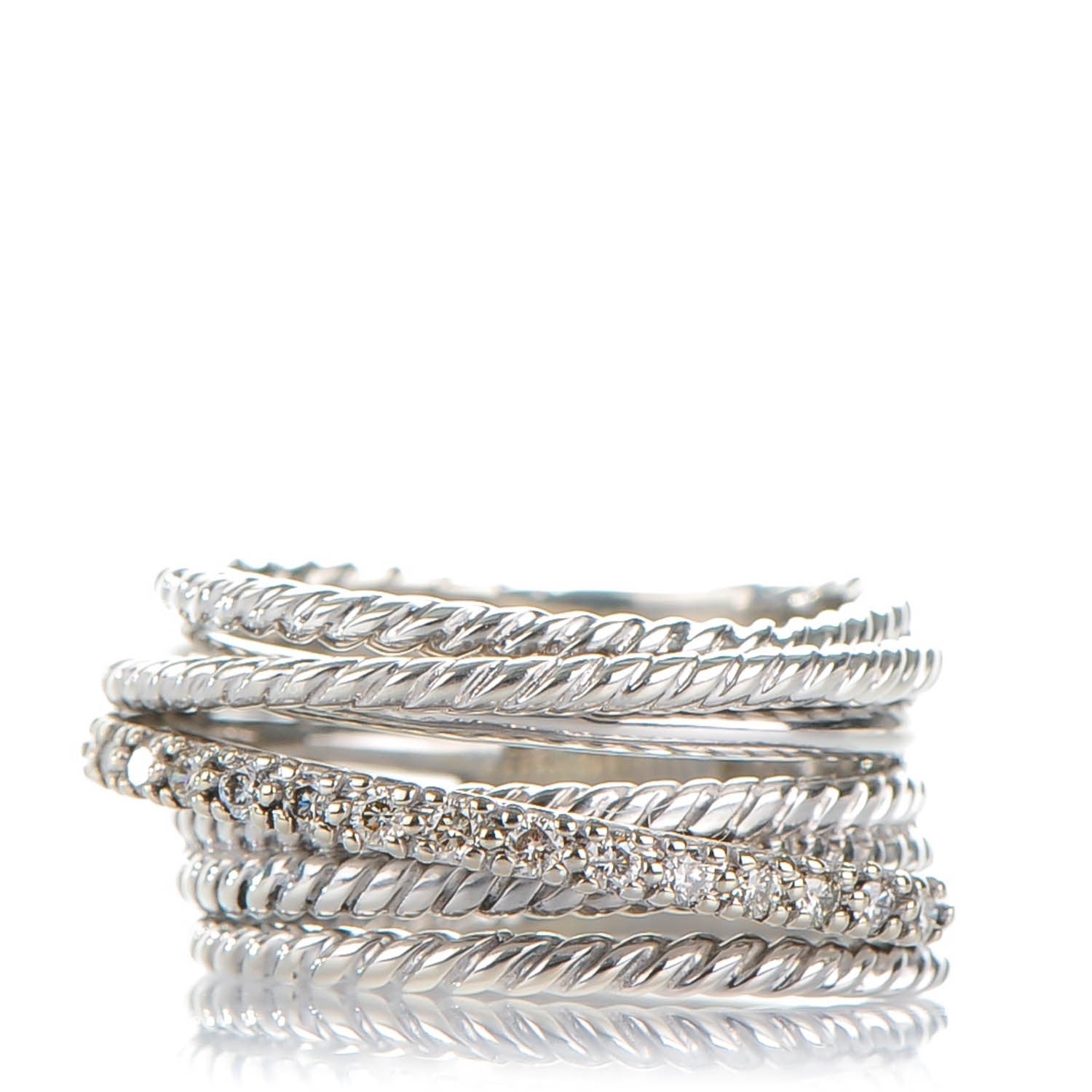 David Yurman Sterling Silver 14K White Gold Diamond 11mm Wide Crossover Cable Ring 52 6 1 of 7