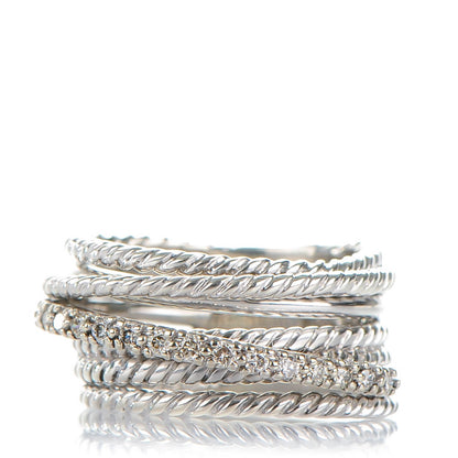 David Yurman Sterling Silver 14K White Gold Diamond 11mm Wide Crossover Cable Ring 52 6 1 of 7