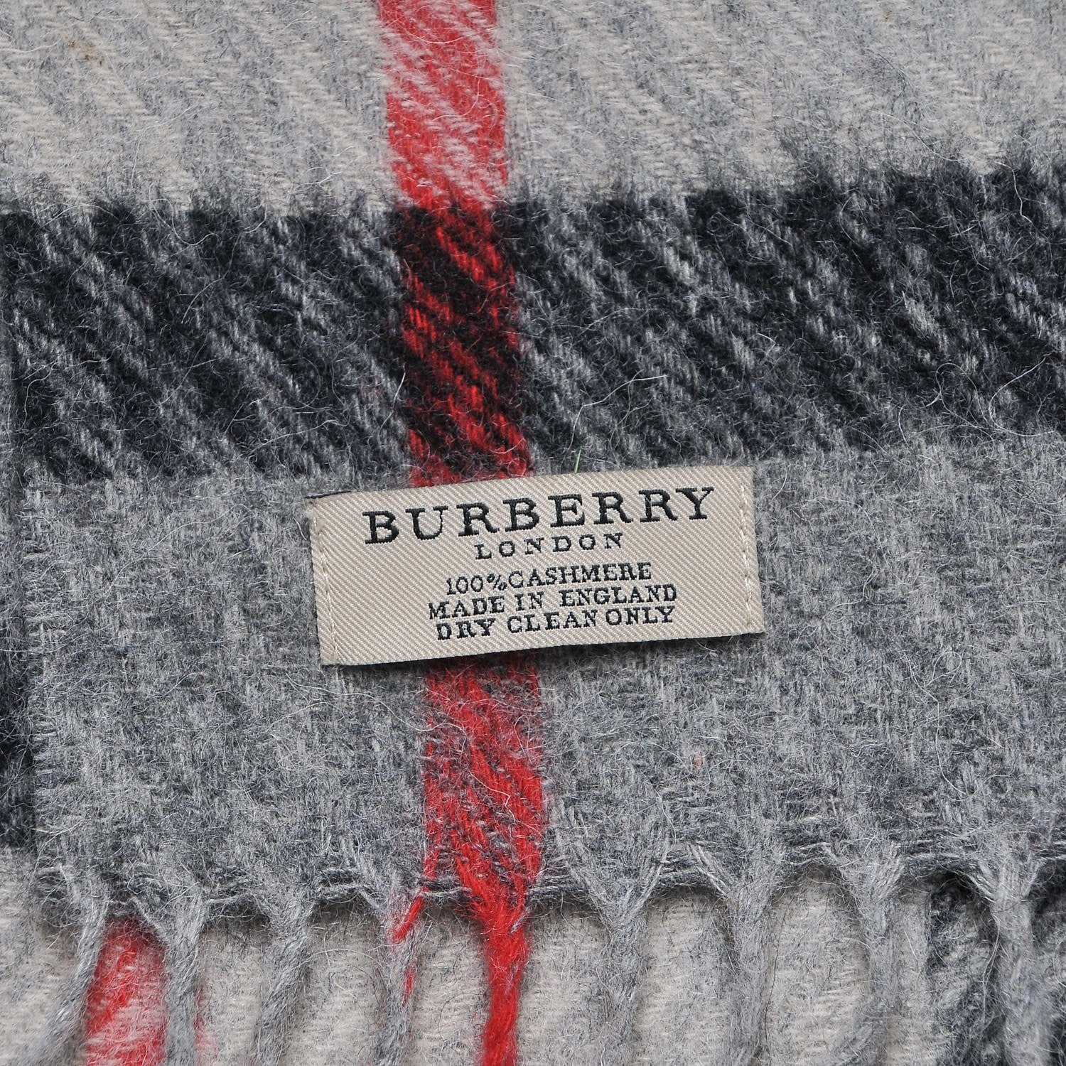 Burberry Cashmere Giant Check Fringe Scarf Grey 4 of 4