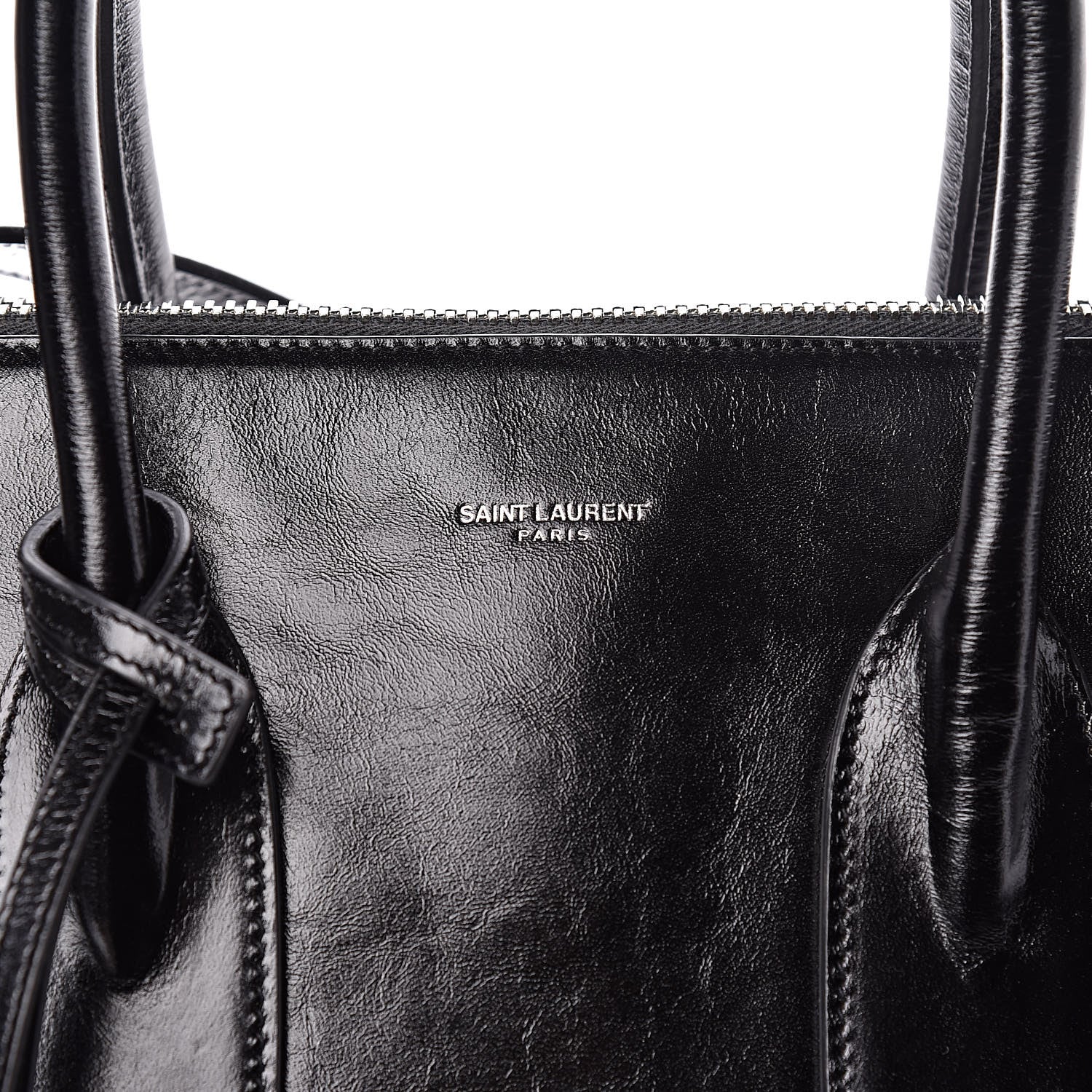 Saint Laurent Cracked Shiny Calfskin Souple 36H Sac De Jour Duffle Black 8 of 11