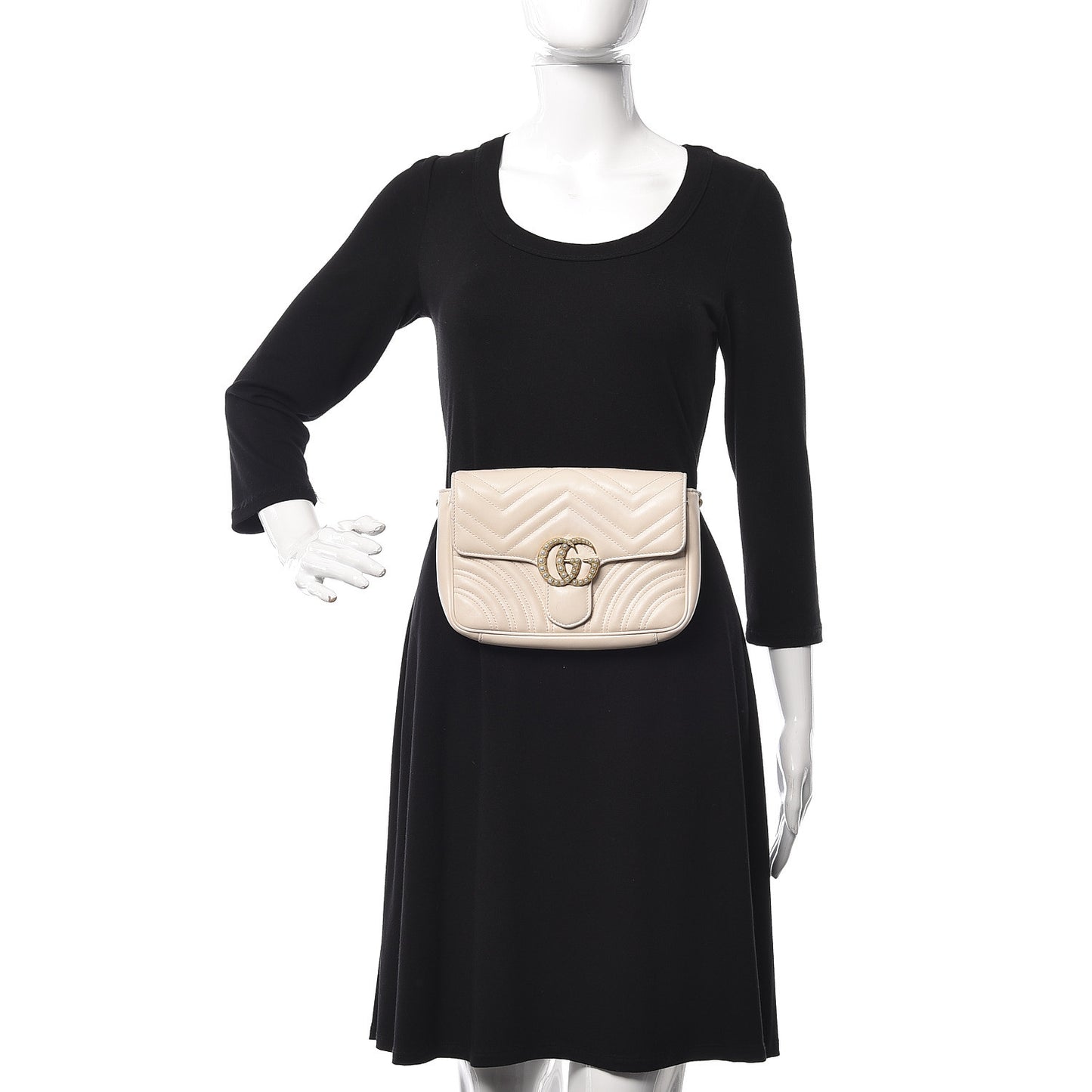 Calfskin Matelasse Pearly GG Marmont Chain Belt Bag Mystic White