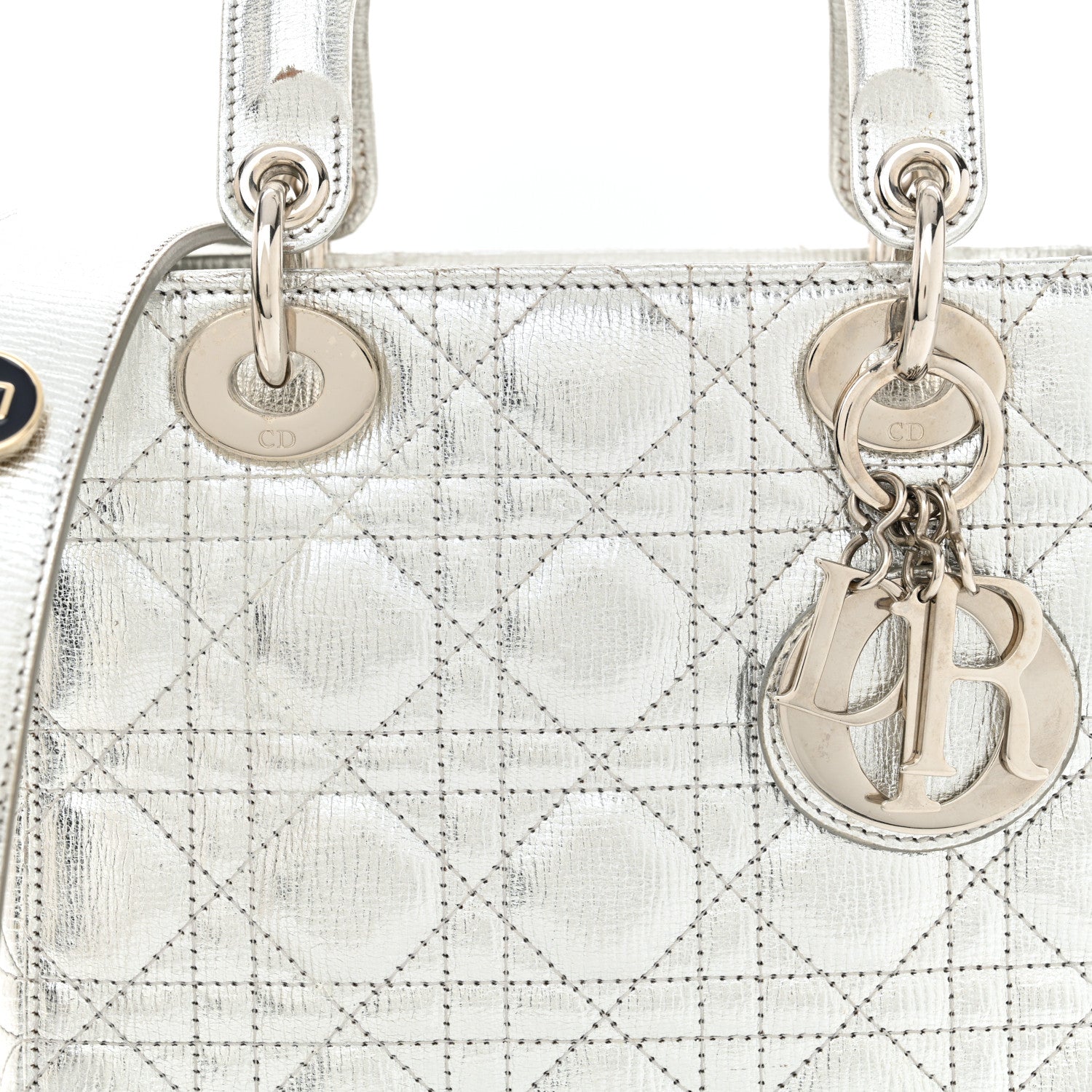 Christian Dior Metallic Grained Calfskin Cannage Small Lucky Badges My Lady Dior Silver 8 of 14