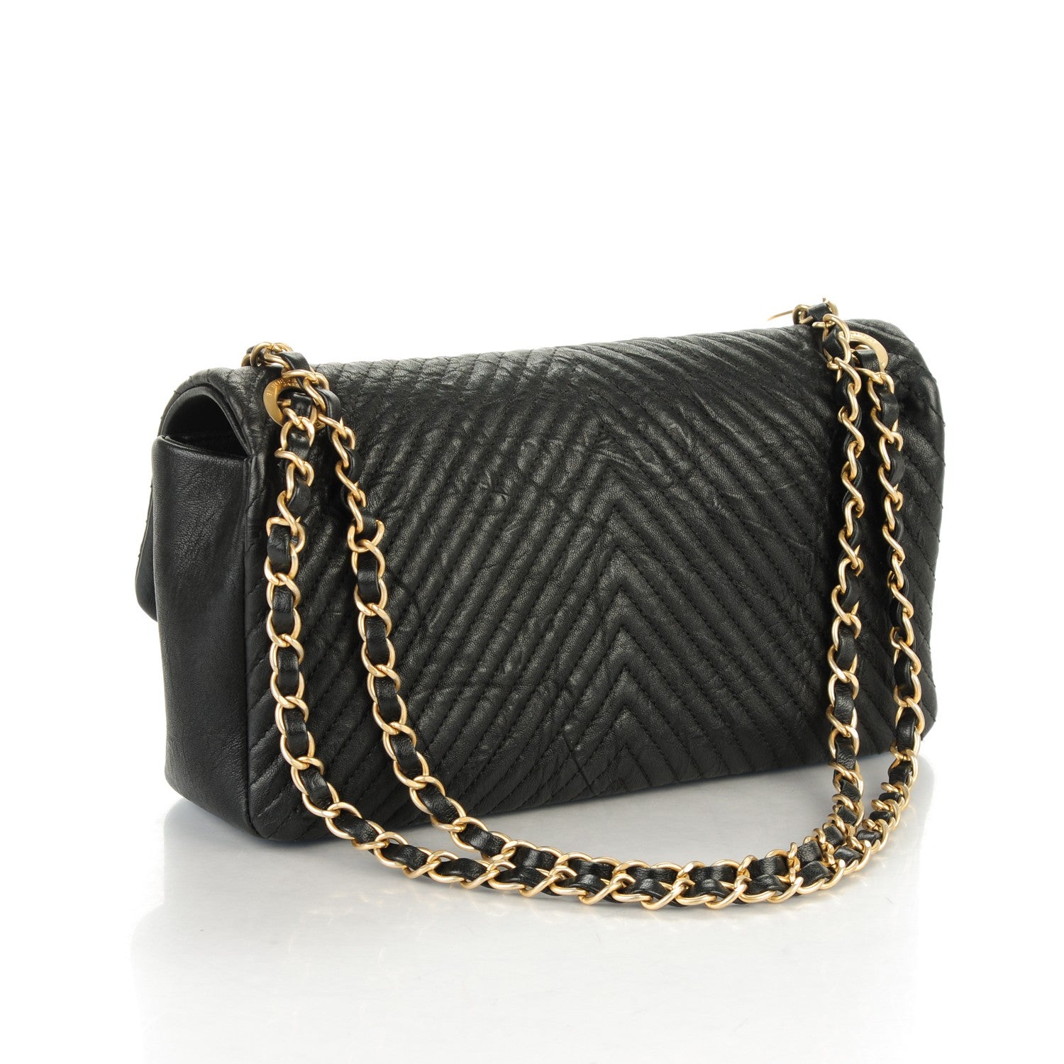 Chanel Wrinkled Lambskin Chevron Quilted Medium Flap Black 3 of 7