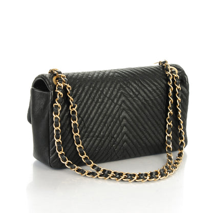 Chanel Wrinkled Lambskin Chevron Quilted Medium Flap Black 3 of 7