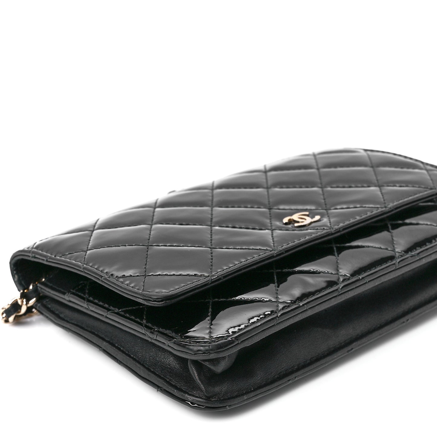 Patent Quilted Wallet On Chain WOC Black