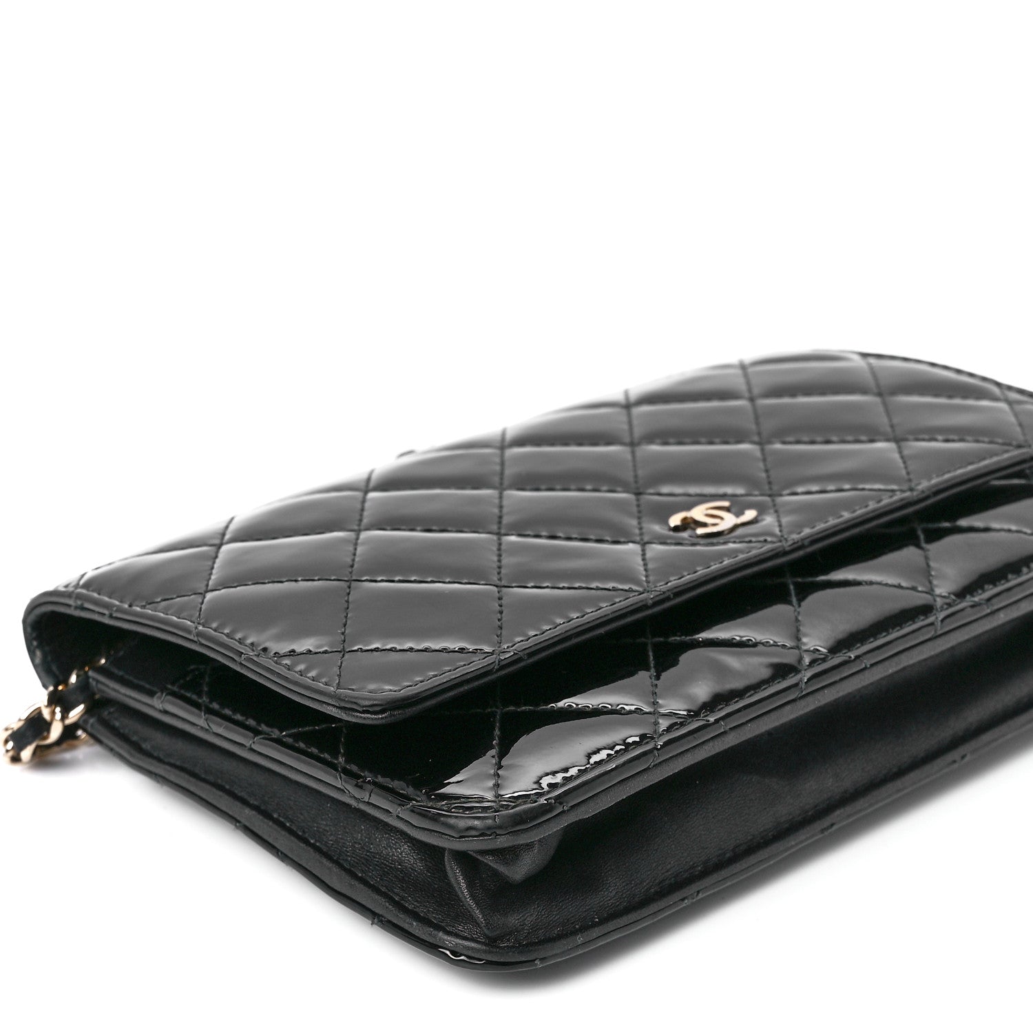 Chanel Patent Quilted Wallet On Chain WOC Black 12 of 13