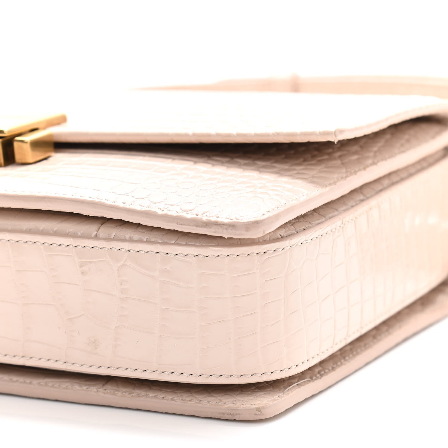 Saint Laurent Calfskin Crocodile Embossed Medium Bellechasse Satchel Powder Pink 9 of 11