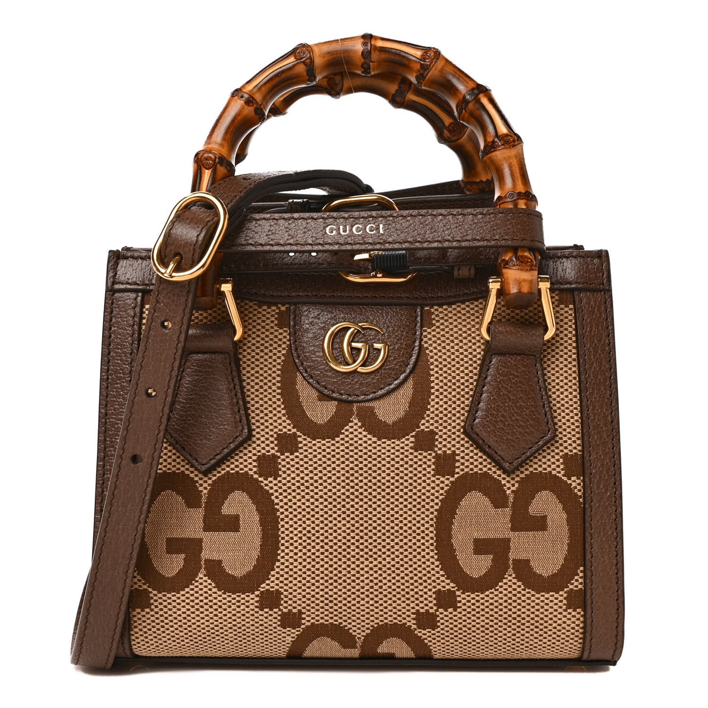 Monogram Jumbo GG Textured Dollar Calfskin Mini Diana Tote Bag Camel Ebony New Acero