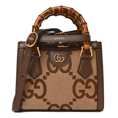 Gucci Monogram Jumbo GG Textured Dollar Calfskin Mini Diana Tote Bag Camel Ebony New Acero 1 of 10