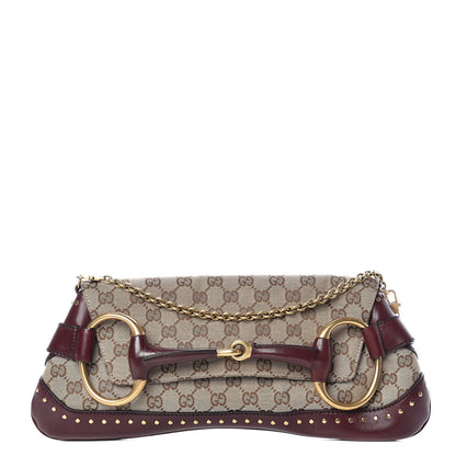 Gucci Monogram Studded Large Horsebit Clutch Bordeaux 1 of 12