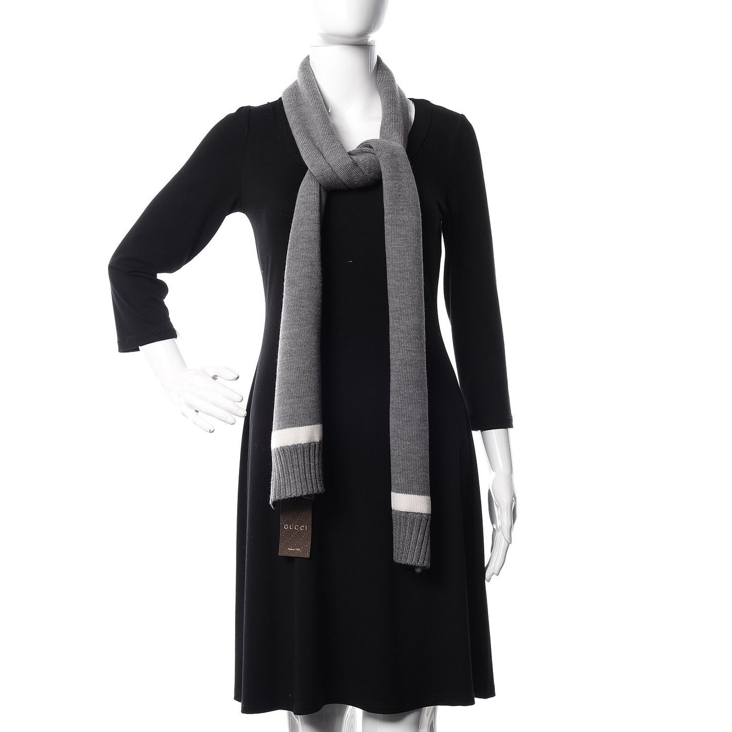 Wool Newporte Long Scarf Graphite Ivory