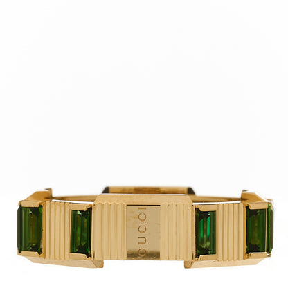 Gucci 18K Yellow Gold Green Tourmaline 6mm Link to Love Ring 54 6.75 3 of 7