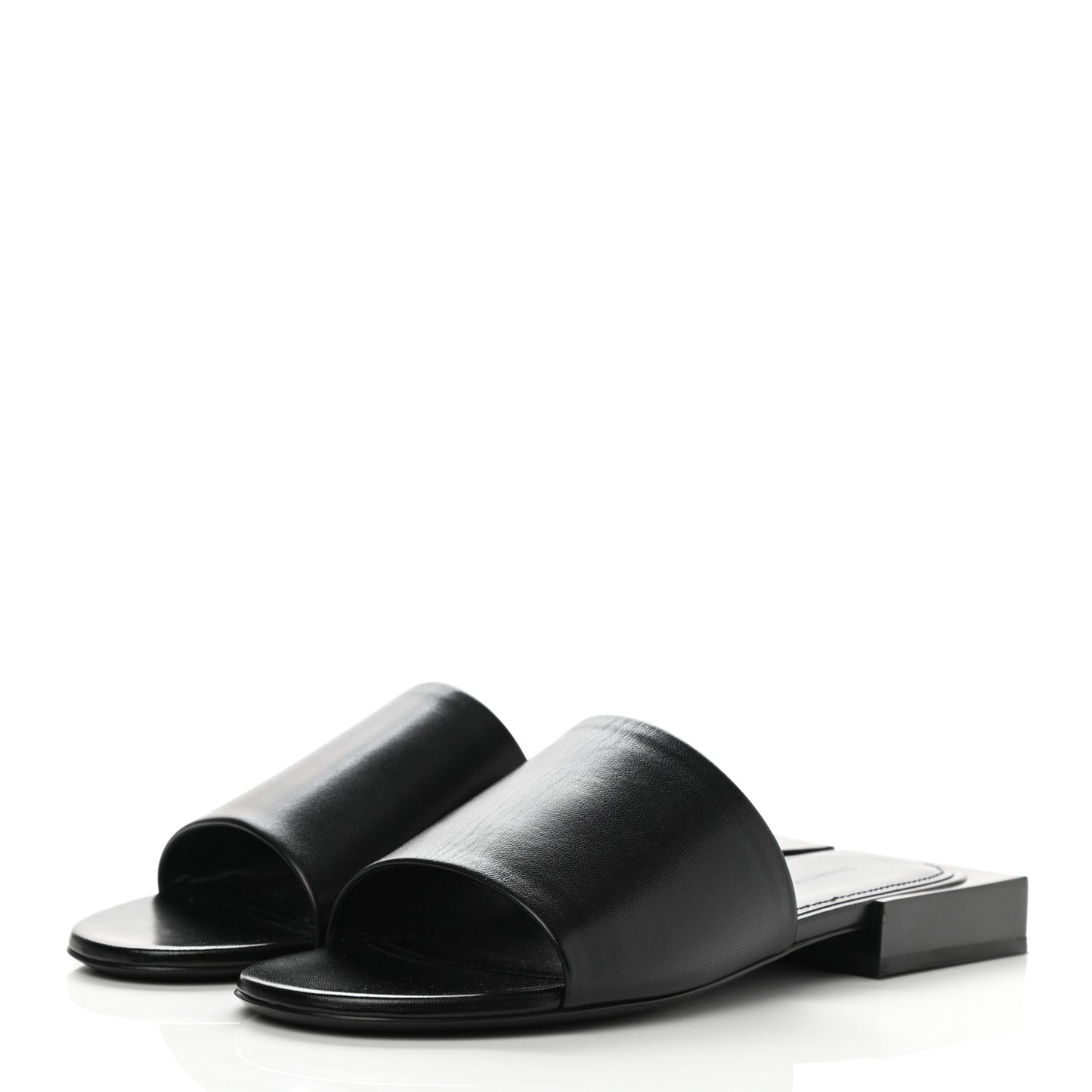 Shiny Smooth Sheepskin Box Flat Sandals 35.5 Black