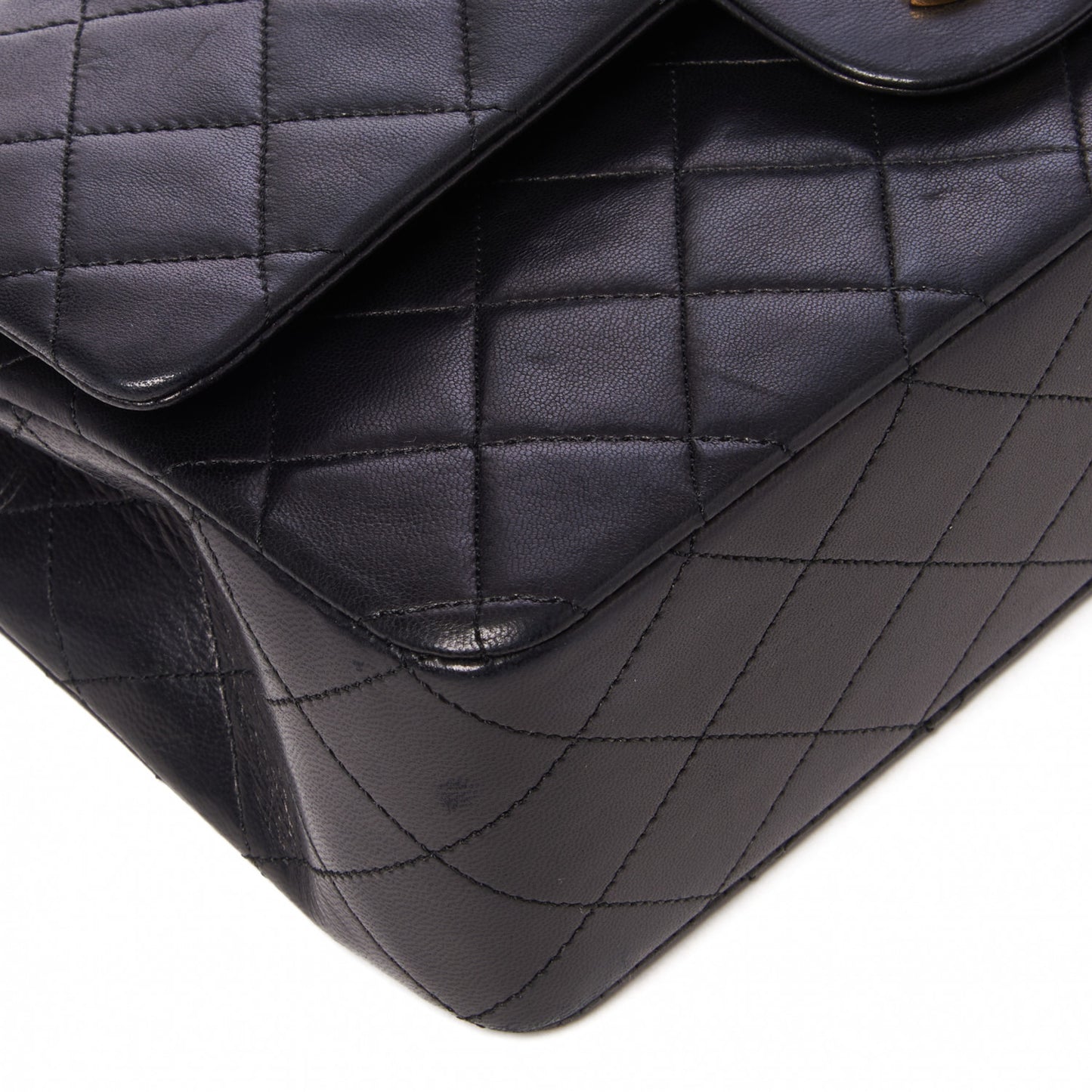 Lambskin Quilted Medium Double Flap Black