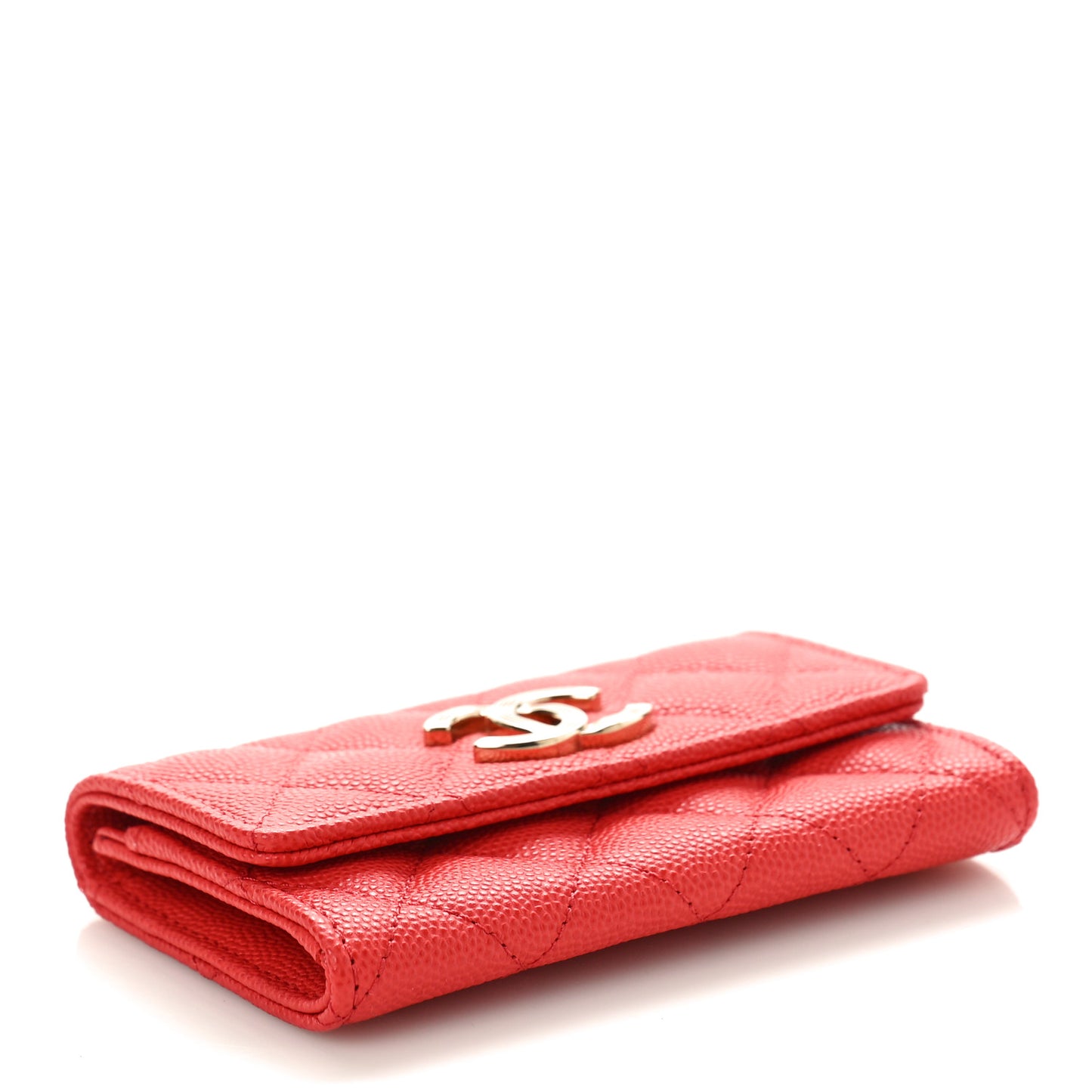 Caviar Check Flag Quilted Flap Card Holder Wallet Red