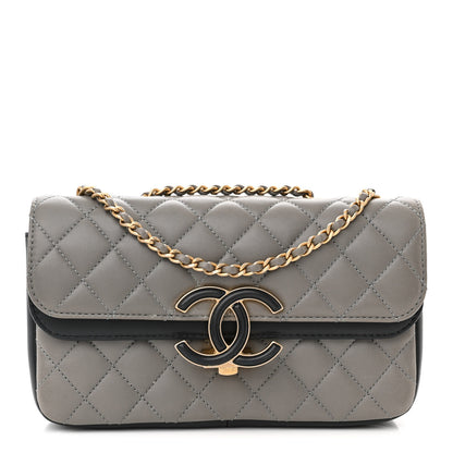 Chanel Lambskin Quilted Small CC Chic Flap Grey Dark Navy 1 of 14