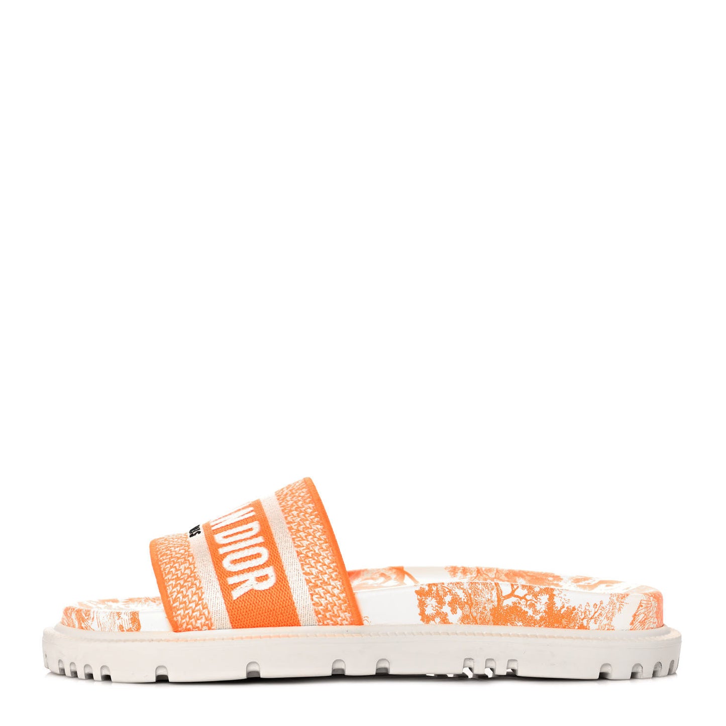 Canvas Fluo Toile de Jouy Embroidered Dway 10mm Slide Sandals 38 White Orange