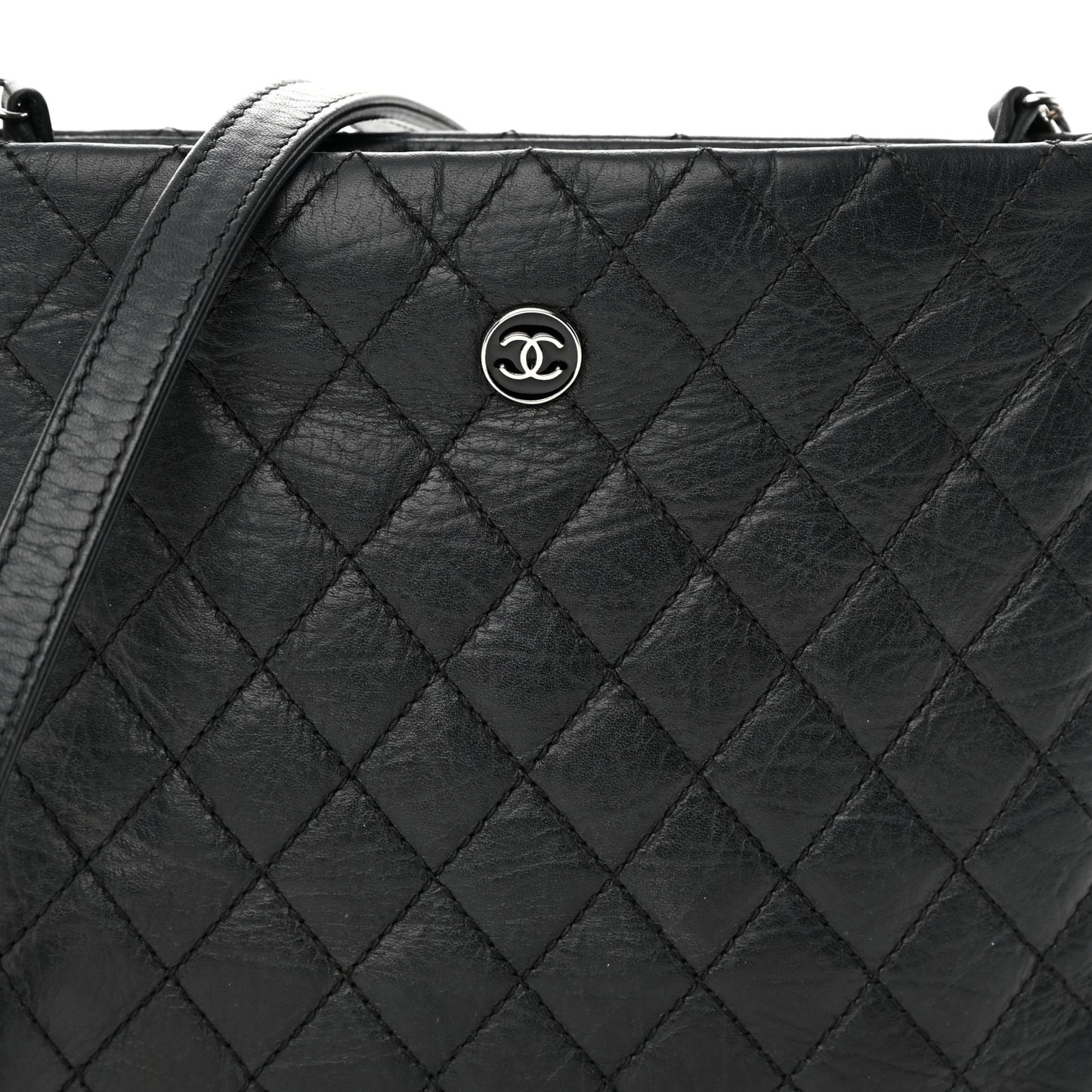 Aged Calfskin Quilted Crossbody Bag Black