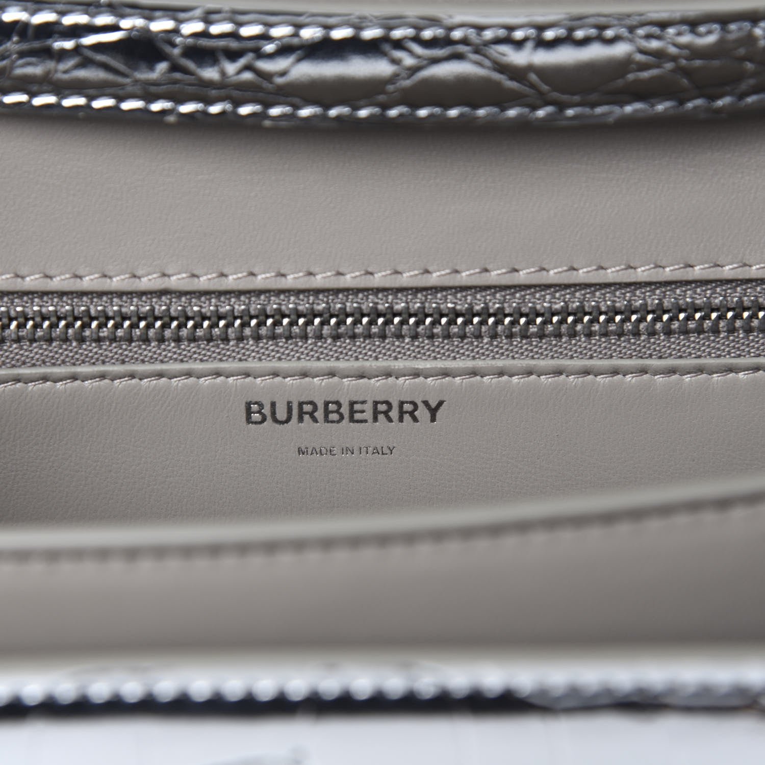 Burberry Metallic Patent Crocodile Embossed Small TB Shoulder Bag Silver 8 of 9
